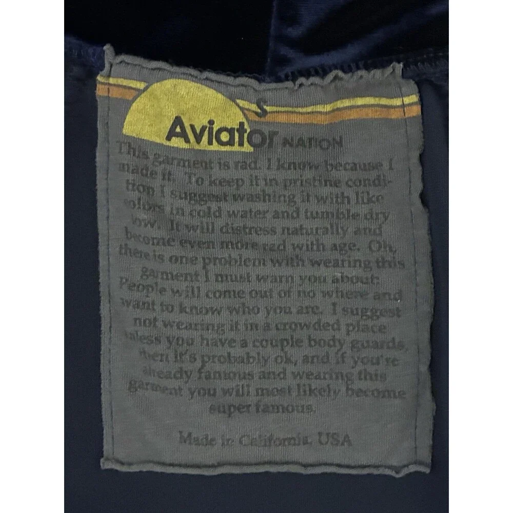 Aviator Nation Women’s Blue Velvet Track Jacket Size Small